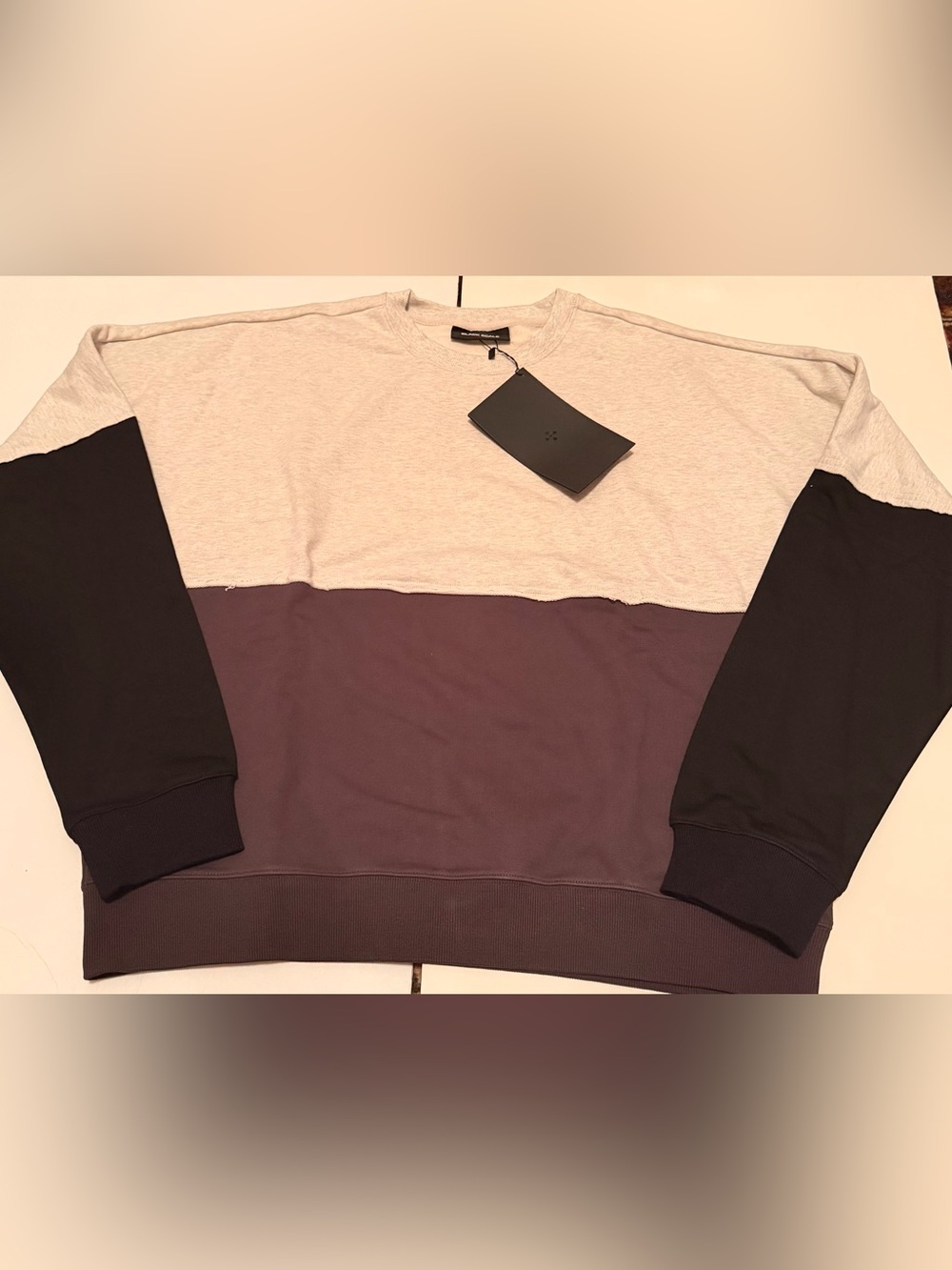 Black Scale Paneled Crewneck Sweatshirt Men’s Large NWT Oversized Boxy Fit